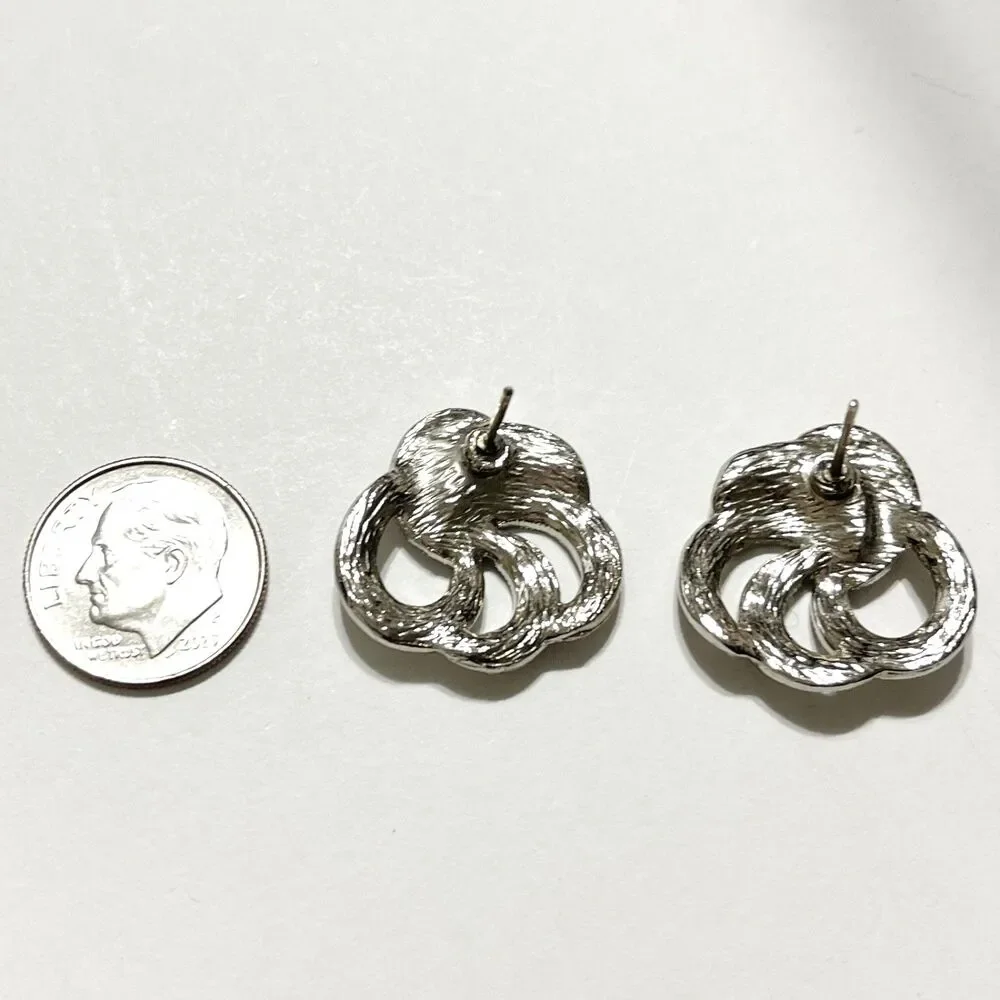 Silver Tone Knot Circle Earrings Stud Marcasite Textured Openwork Abstract Chic